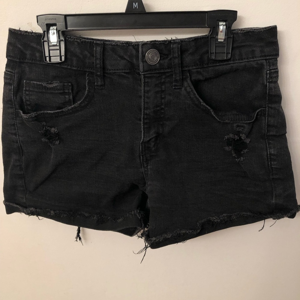 Distressed Black Shorts